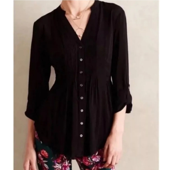 Anthropologie Black Button Down Top Excellent Condition. 100% Rayon - Picture 10 of 11